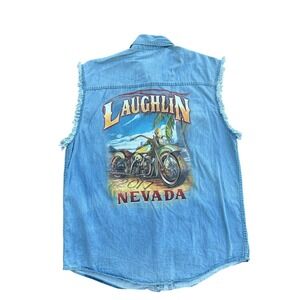 Hot‎ Leathers Laughlin Nevada 2017 Denim Sleeveless Shirt Motorcycle Graphic XL
